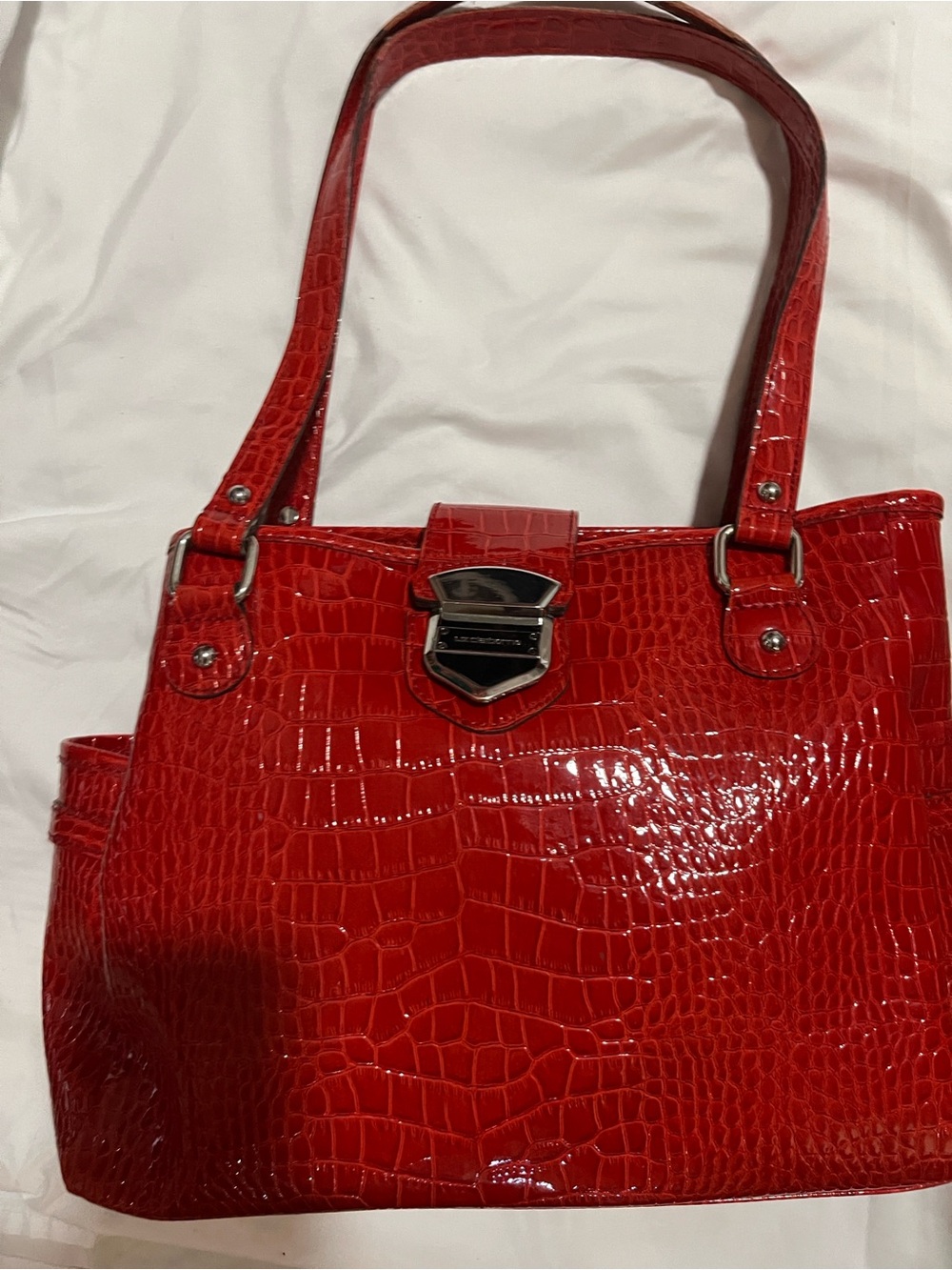Liz Claiborne Red Croc-Embossed Patent Shoulder Bag